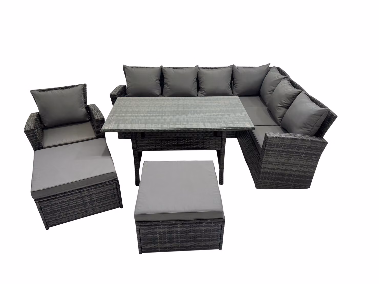 Fimous 9 Seater Modern Polyrattan Patio Dining Corner Sofa Set with Chairs in Dark Grey – 2