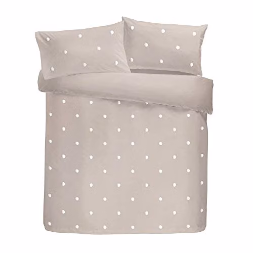 Appletree Dot Garden 100% Cotton Tufted Duvet Cover and Pillowcase Set in White and Beige, Single, W/D/H: 180 x 90 x 200 cm – 2