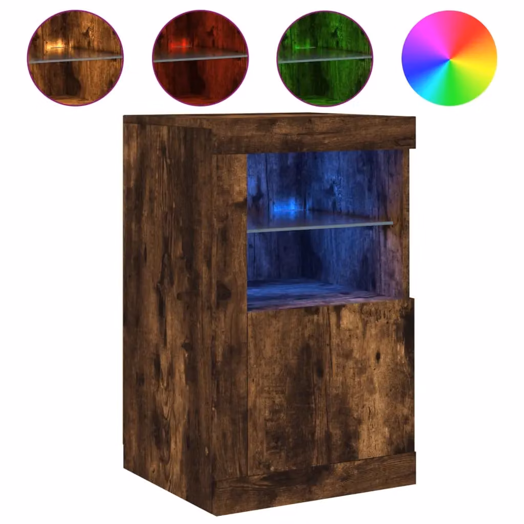 Berkfield Home Modern Side Cabinet in Smoked Oak with Integrated LED Lighting and Glass Doors, Brown – 2