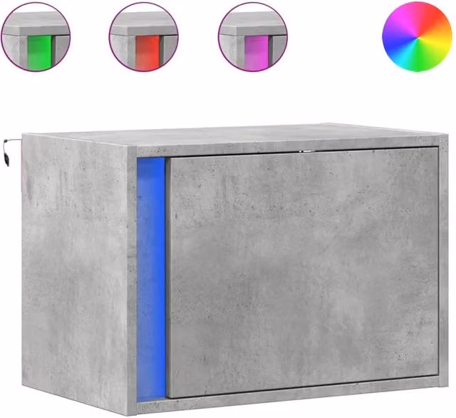 Berkfield Home Set of 2 Wall-mounted Bedside Cabinets with Integrated LED Lights in Grey Concrete Oak