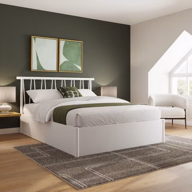 Fusum Spindle Ottoman Bed in White, Double, W/D/H: 140 x 200 cm