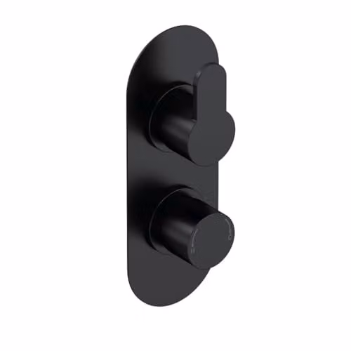 nuie Arvan ARV4TW02 Modern Matt Black Concealed Round Twin Thermostatic Shower Valve with Diverter