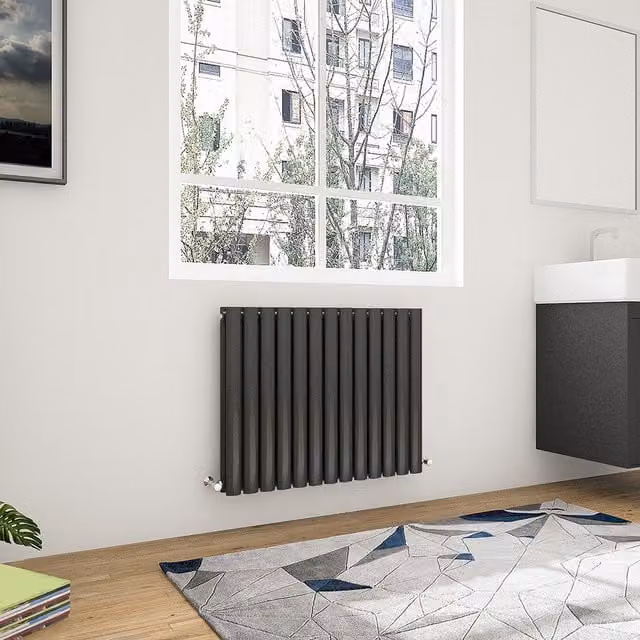 AicaBathroom Horizontal Oval Column Double Radiator in Black, Width: 76.7 cm