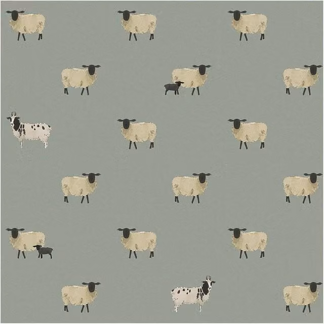 Sophie Allport Sheep Witham Blue Animal Print Wallpaper, Width: 52 cm, Length: 1000 cm – 1