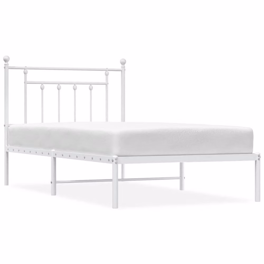 Berkfield Home Metal Bed Frame with Headboard in White, W/D/H: 100 x 190 cm – 2