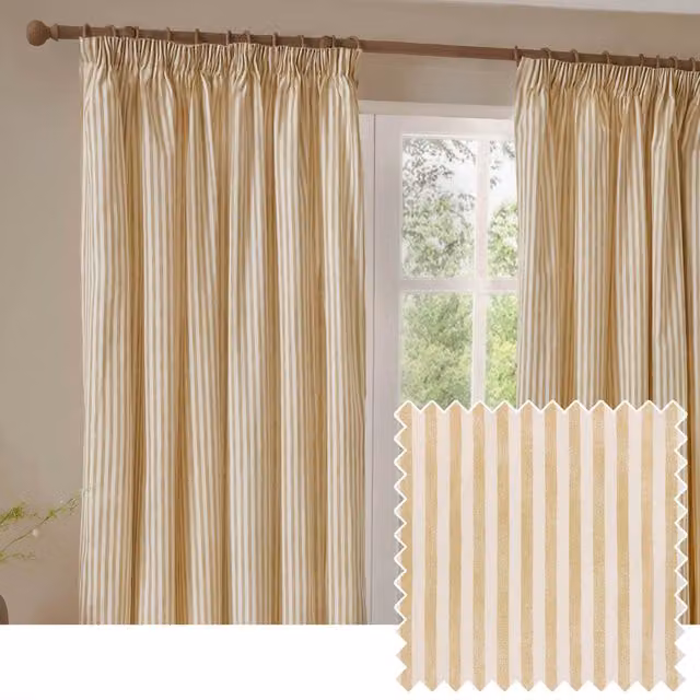 Make It A Home Hebden Striped Cotton Pencil Pleat Curtain Pair in Yellow and Beige, Width: 137 cm, Height: 168 cm
