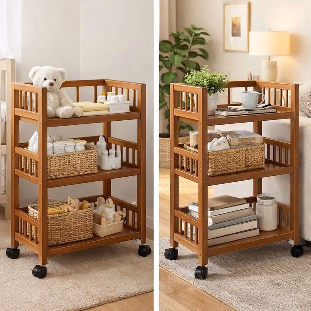 FORGEVIO 3-Tier Bamboo Rolling Storage Cart with Wheels in Brown – 4