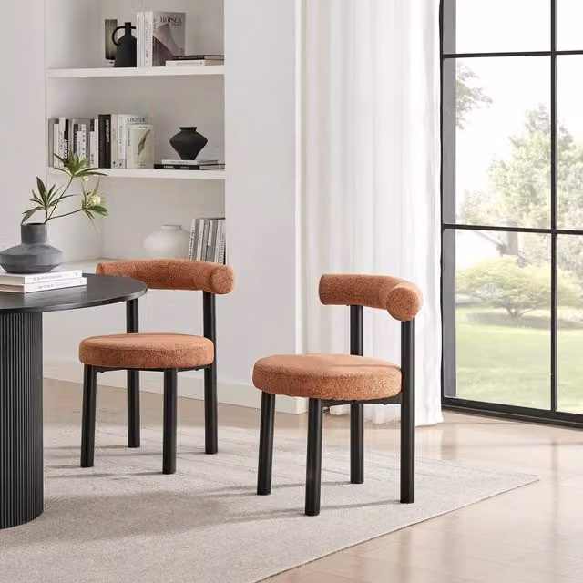 FurnitureboxUK Isola Set of 2 Terracotta Orange Fabric Dining Chairs with Black Legs – 1