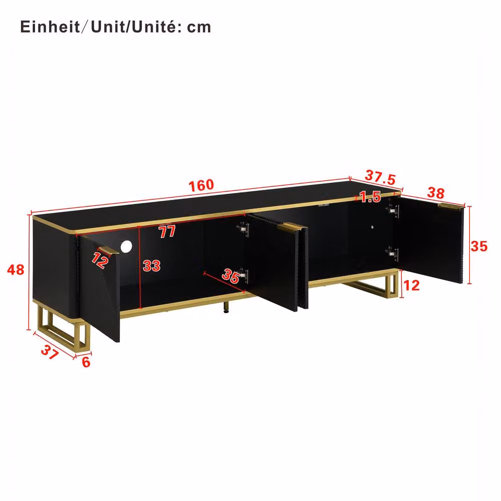 Matteo Modern Black and Gold Geometric TV Unit with Four Doors and Matt Finish – 3