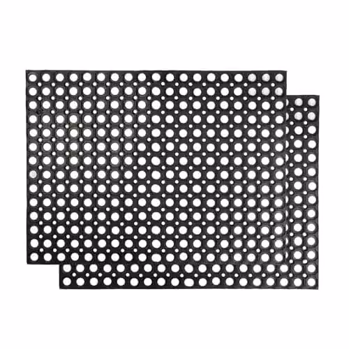 Nicola Spring Heavy Duty Rubber Door Mat Set of 2, Black, W: 80 cm, D: 60 cm