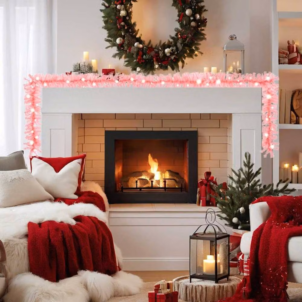 Berkfield Home Cosy Christmas Garland with LED Lights, Pink, 20 m – 2