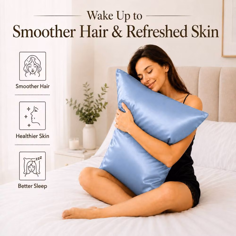 Pamposh Pack of 2 Ultra Soft Mako Satin Silk Pillow Cases in Blue – 2