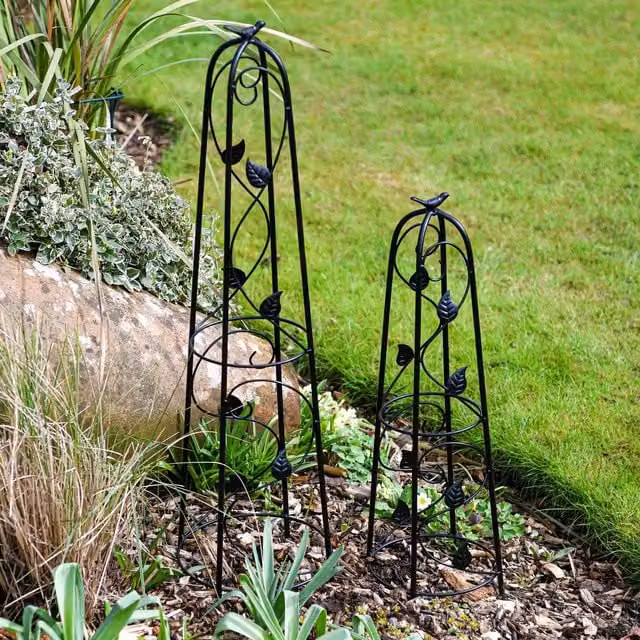 Garden Gear Set of Two Metal Ornamental Obelisk Plant Support Frames in Bronze and Black