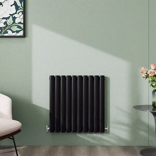 AicaBathroom Horizontal Oval Column Radiator in Black, W: 59 cm, D: 59 cm, H: 59 cm