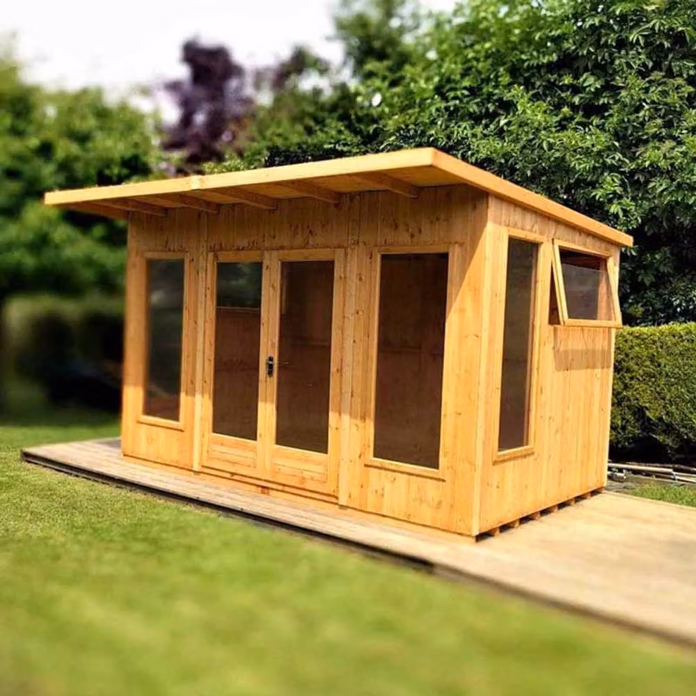 Shires Miami Brown Wooden Summerhouse with Double Doors and Two Opening Windows, W: 365.76 cm, D: 304.8 cm – 5