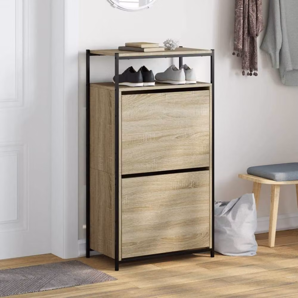 Berkfield Home Shoe Cabinet in Sonoma Oak, W/D/H: 60 x 34 x 112 cm – 3