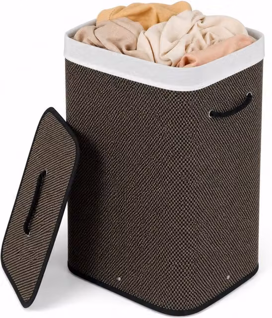 Costway 72 L Capacity Clothes Hamper with Removable Liner and Lid in Black