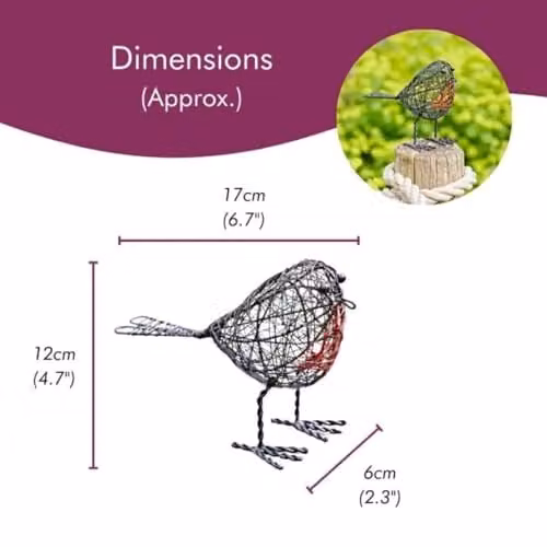Paper High Set of Two Red Breasted Robin Metal Wire Mesh Decorative Ornaments in Black and Red – 5