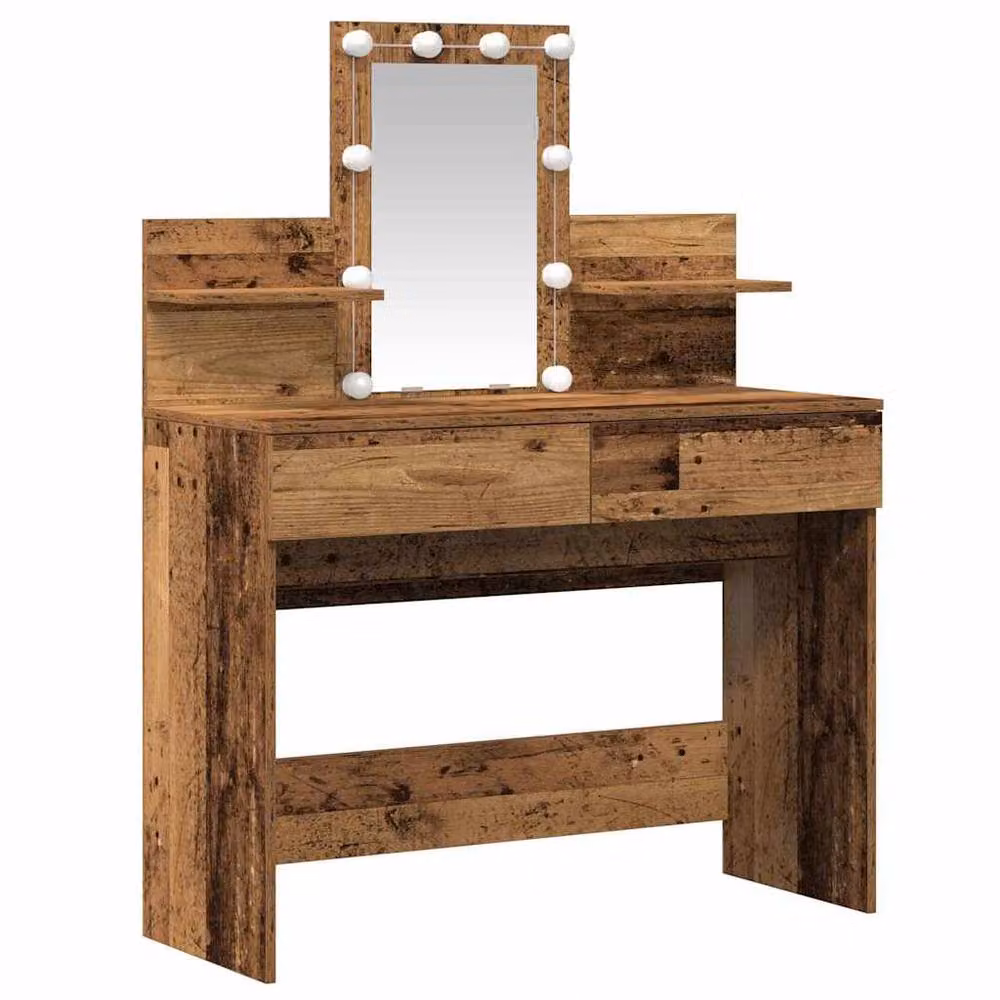 Berkfield Home Hollywood LED Dressing Table with Mirror in Brown Rustic Wood – 3