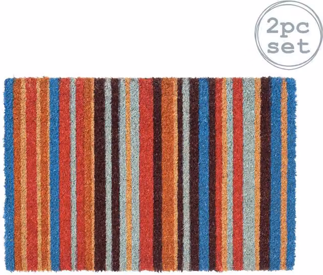 Nicola Spring Coir Door Mats, Pack of 2, Multicolour Striped, W: 90 cm, D: 60 cm