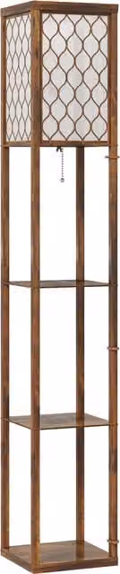 HOMCOM Three-Shelf Standing Floor Lamp in Rustic Brown and White