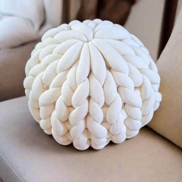 Destina Home LTD Romeo Knitted Round Pouffe Ottoman in White