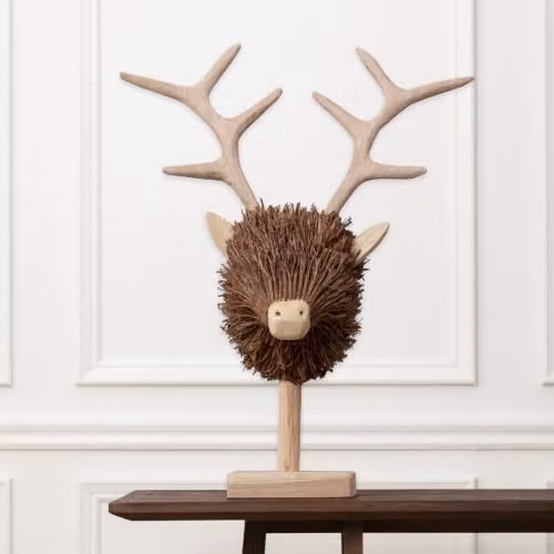Voyage Maison Stirling Stag Head Brown Wood and Rattan Tabletop Sculpture – 2