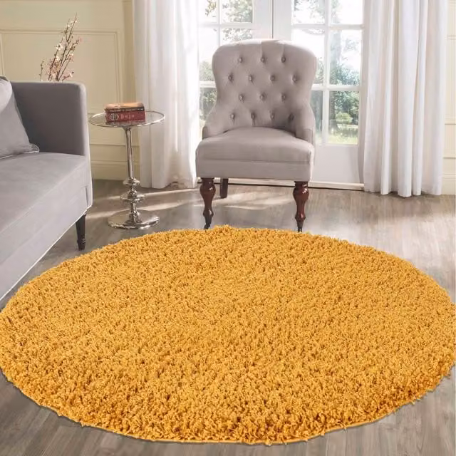 Desire Rugs Plain Gold Shaggy Area Rug, W/D/H: 120 x 120 x 4.5 cm