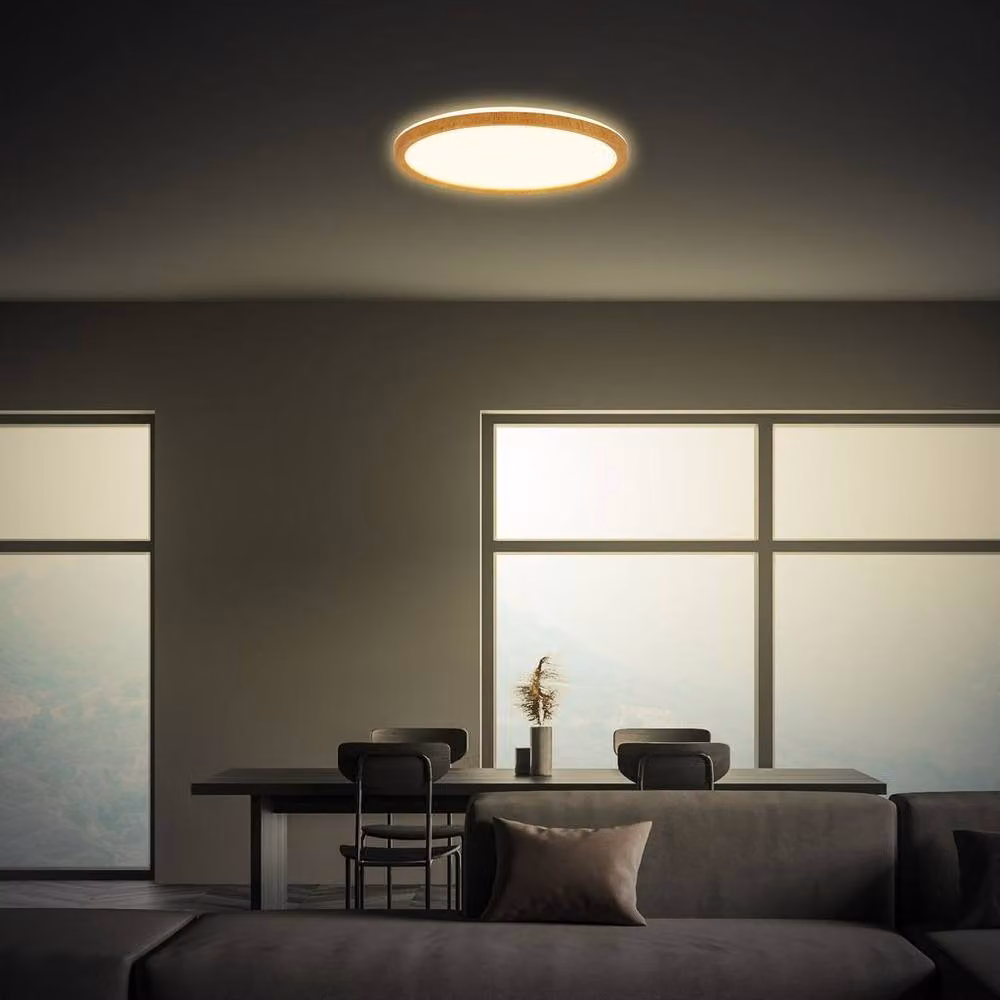 Briloner Round Wood Effect LED Ceiling Light, Warm White, Brown, W/D/H: 29 x 29 x 3 cm – 5