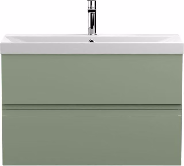 Balterley Mavesyn 2 Drawer Wall Hung Vanity Basin Unit, Satin Green, Width: 80 cm