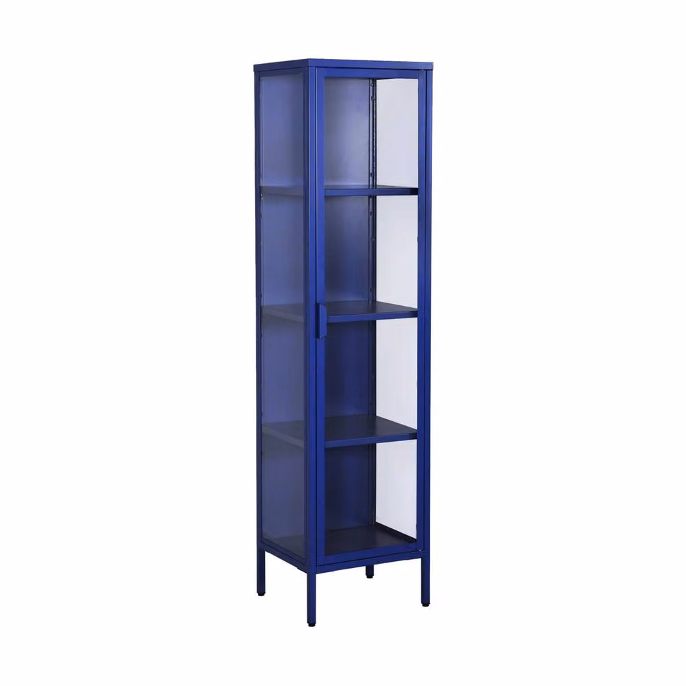 sweeek Industrial Sideboard and Steel and Tempered Glass Display Cabinet with 1 Door in Blue, W/D/H: 160 x 35 x 40 cm – 2