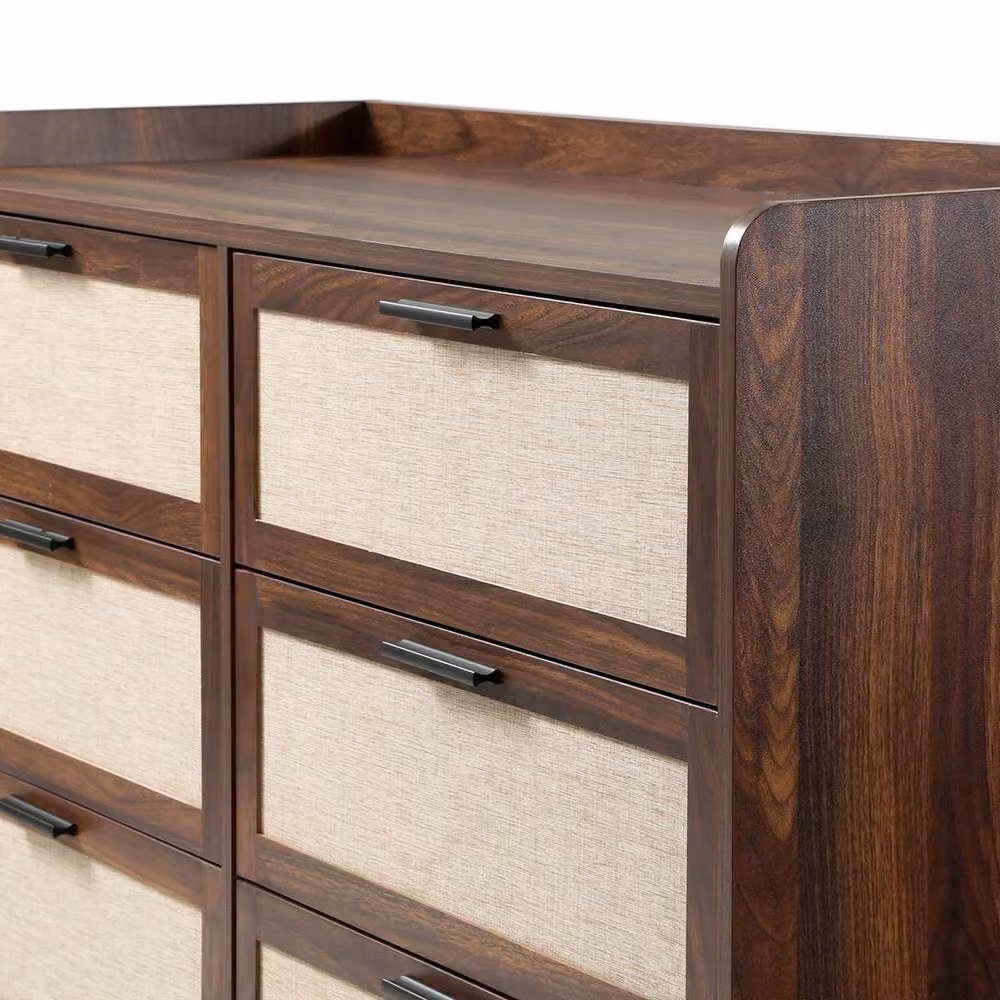 CALICOSY Jetson 6-Drawer Walnut Chest with Fabric Fronts in Dark Brown, Width: 120 cm – 7