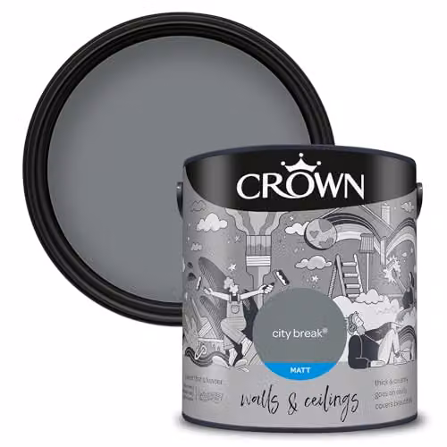 Crown Breatheasy Matt Emulsion Paint City Break Grey 5L – 2