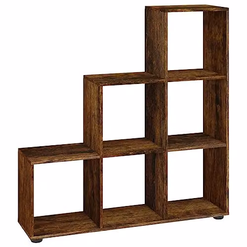 vidaXL Staircase Bookcase in Smoked Oak, Modern Freestanding Open-Back Shelving Unit, Height: 107 cm
