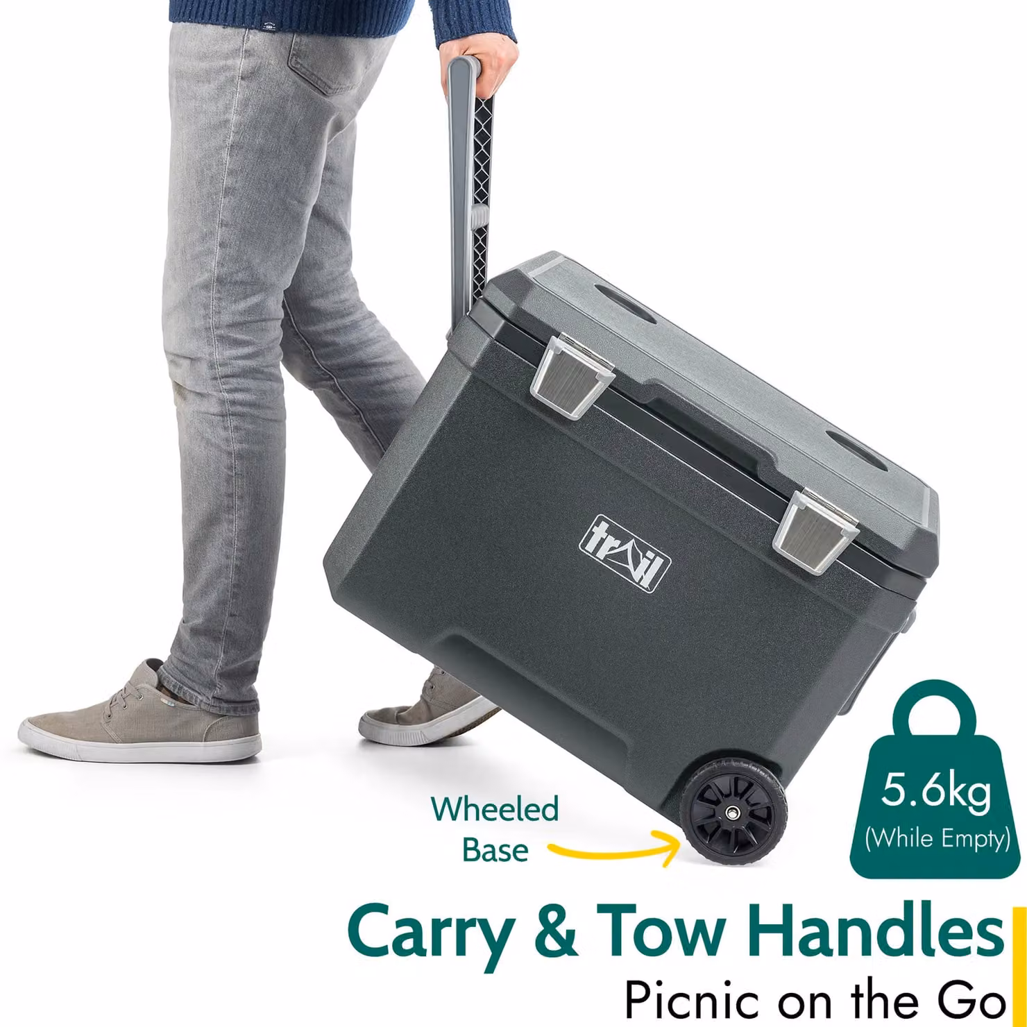 Trail Outdoor Leisure Wheeled Insulated Hard Cooler Box, 45L, Grey – 5