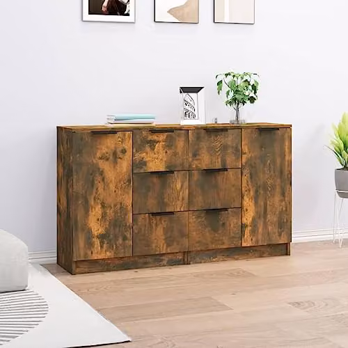 vidaXL Set of 2 Minimalist Sideboards in Smoked Oak, W/D/H: 60 x 30 x 70 cm – 2