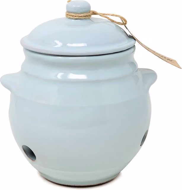 Verano Spanish Ceramics Blue Ceramic Garlic Storage Jar with Loose Lid
