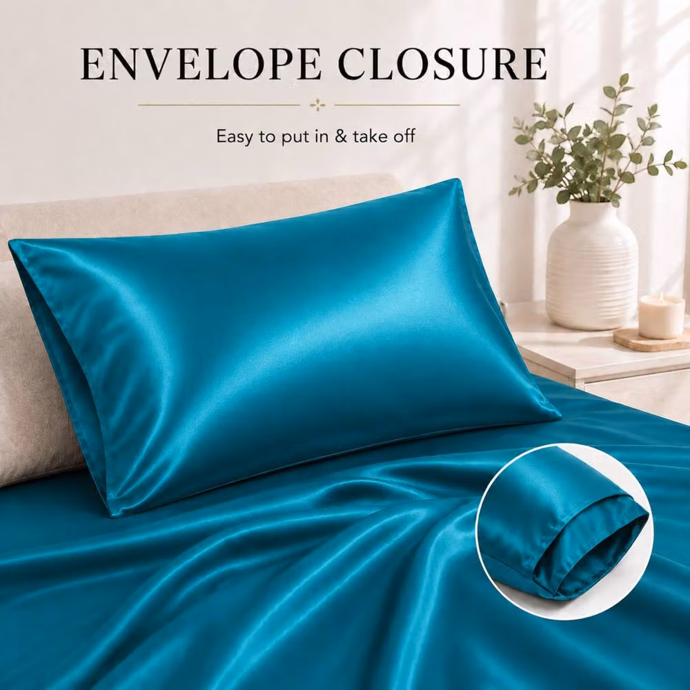 Pamposh Luxury Mako Satin Silk Pillowcase Set of 6 in Petrol Teal – 5