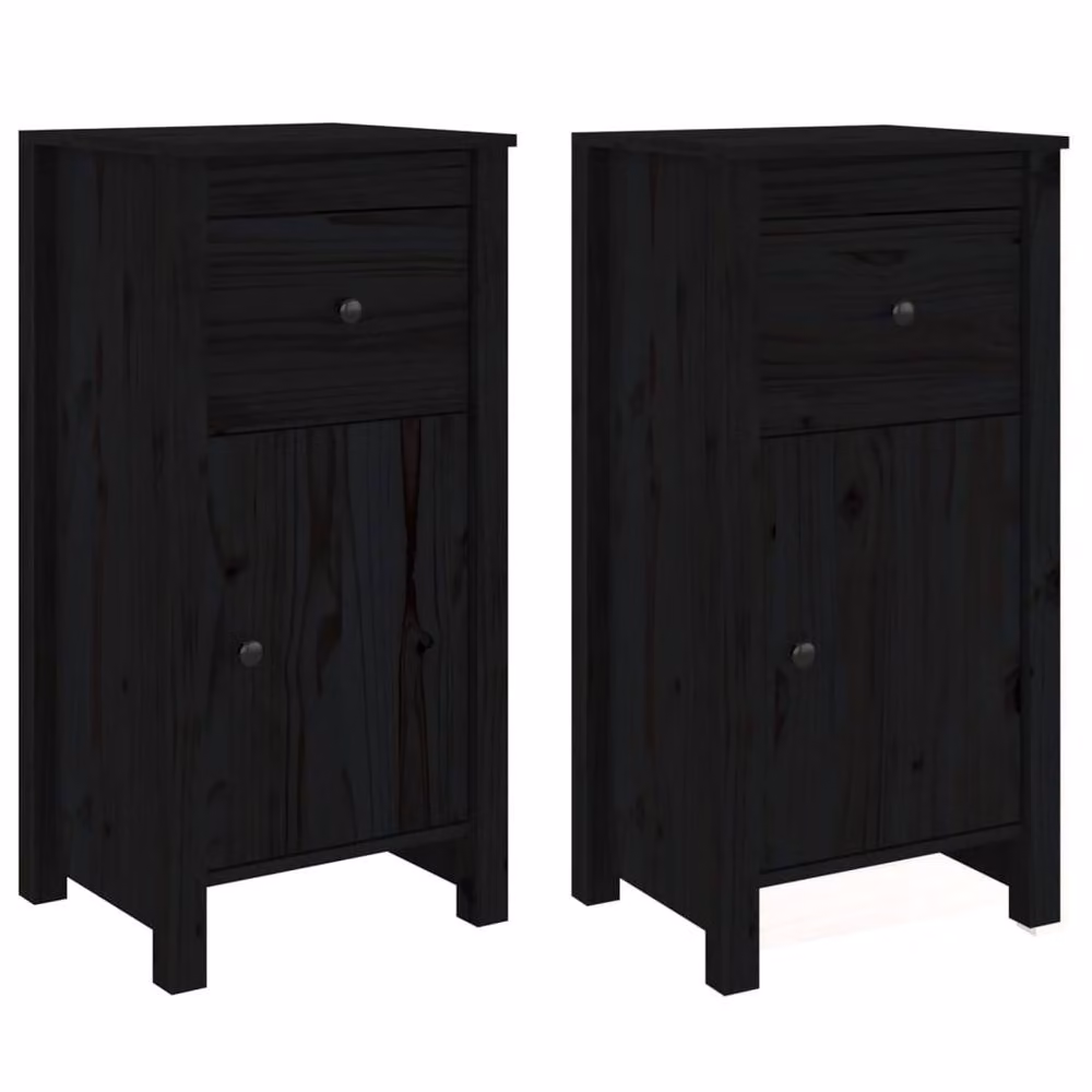 Berkfield Home Set of 2 Black Solid Pine Wood Sideboards, W/D/H: 40 x 35 x 80 cm – 2