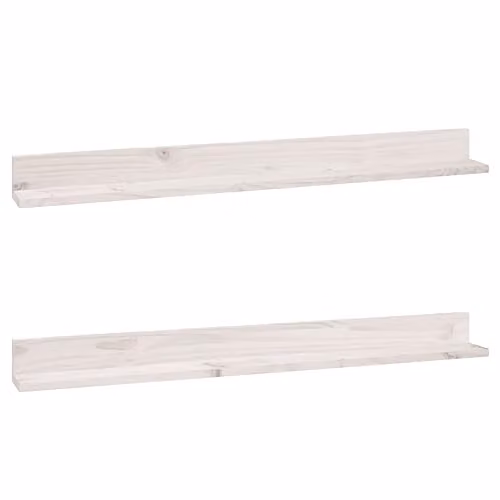 vidaXL Set of 2 White Solid Pine Wood Wall Shelves W: 110 cm, D: 11 cm, H: 9 cm
