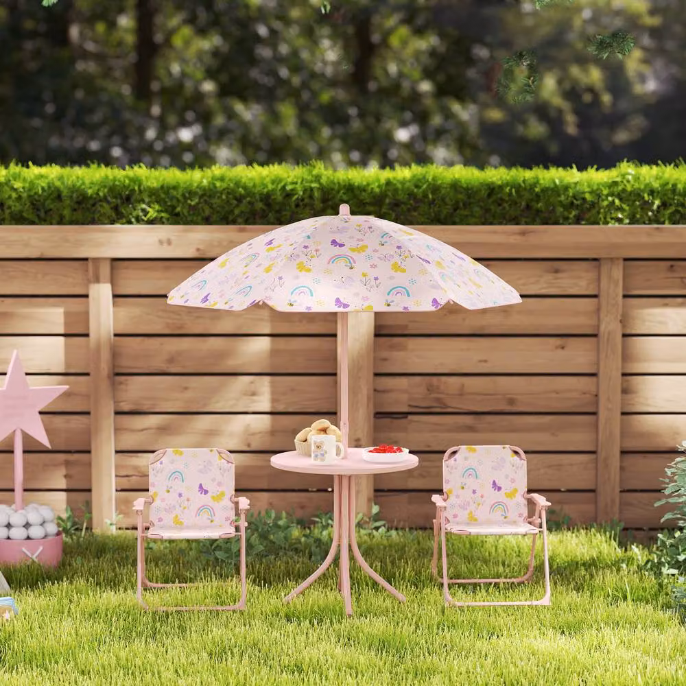 STILVORA Kids Garden Table and Chair Set with Parasol in Pink – 6