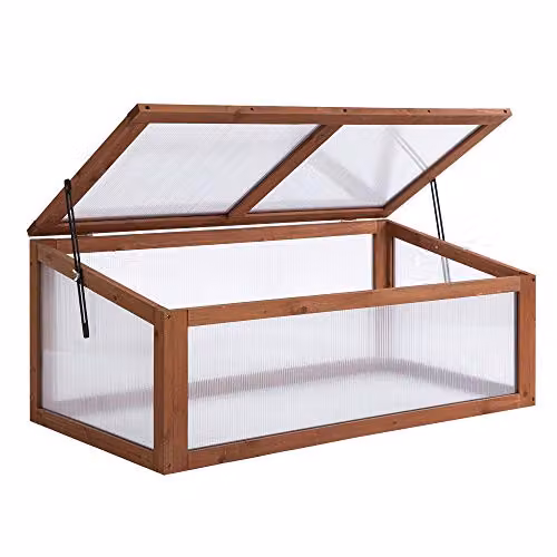 Outsunny Brown Wooden Cold Frame Greenhouse with Transparent Polycarbonate for Plants W/D/H: 100 x 65 x 40 cm