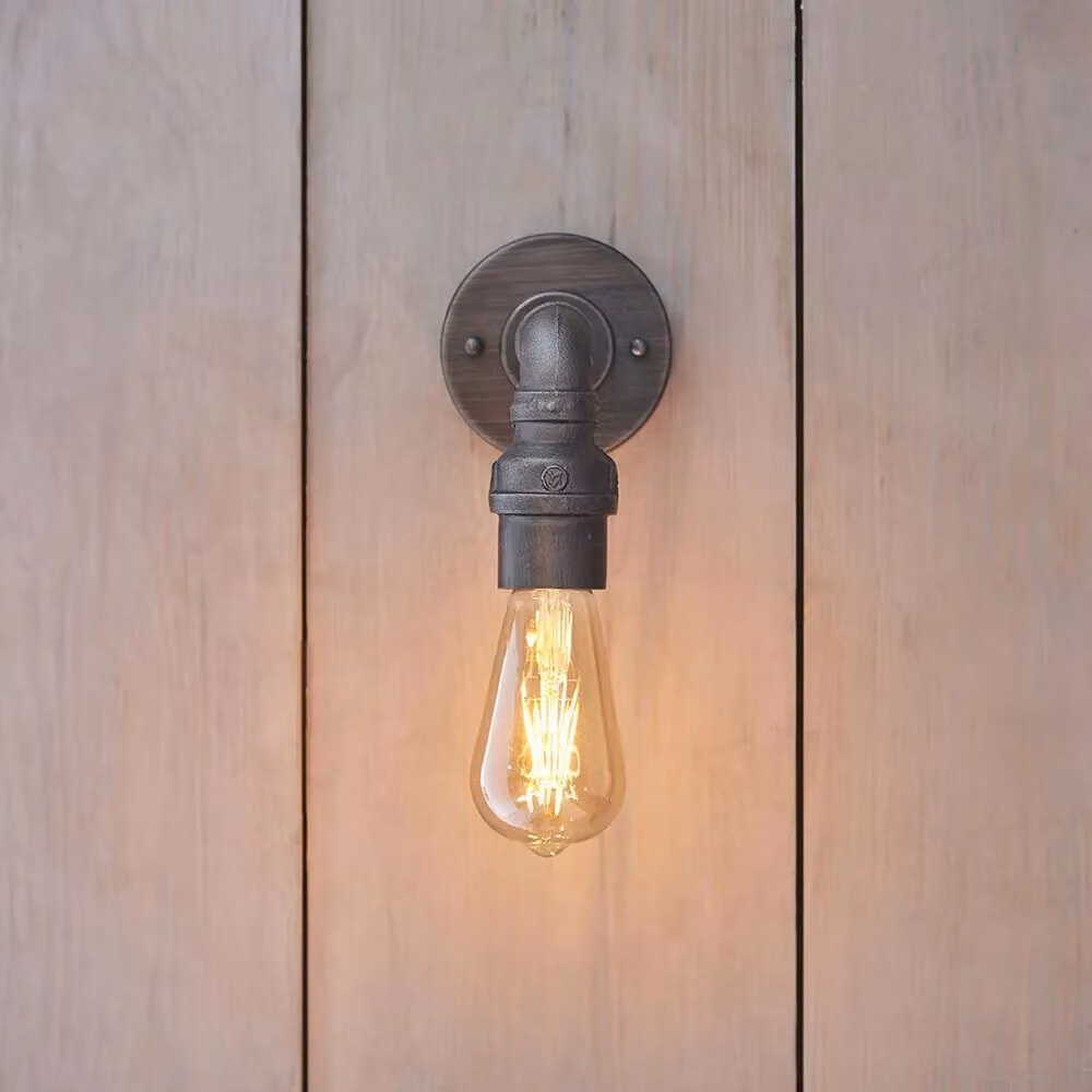 Loops Industrial Indoor Wall Light in Grey Metal with Transparent Glass and LED Filament Lamp – 3