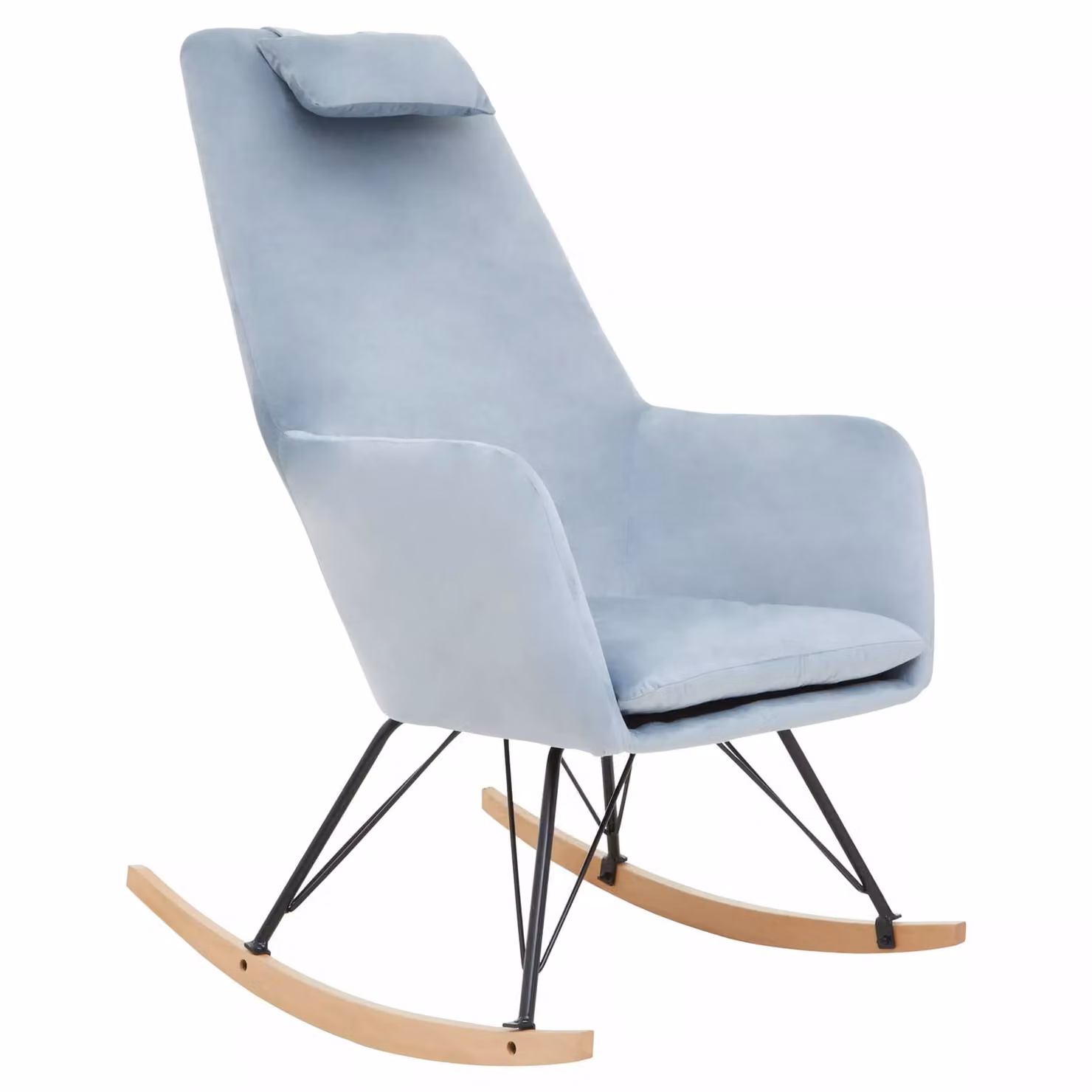 Orsina Blue Velvet Rocking Chair with Armrests and Mixed Metal and Beech Wood Frame – 3