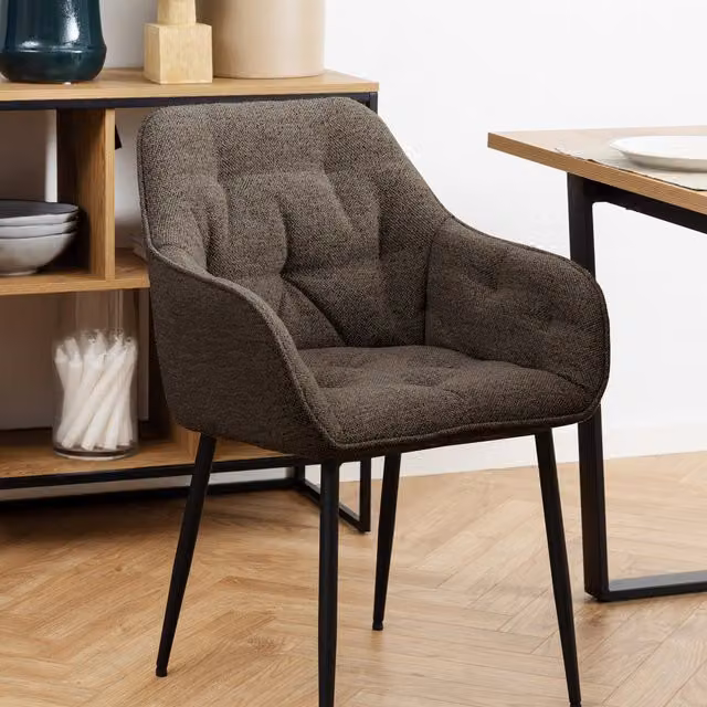 Furniture To Go Brooke Dining Chair with Armrests, Set of 2, Bouclé Fabric in Beige, Black or Grey