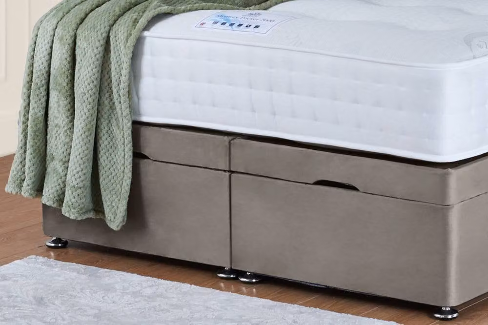 UK Bed Furniture Sunrise End Lift Divan Ottoman Bed with 54 Inch Headboard in Light Beige, W/D: 120 x 200 cm – 4