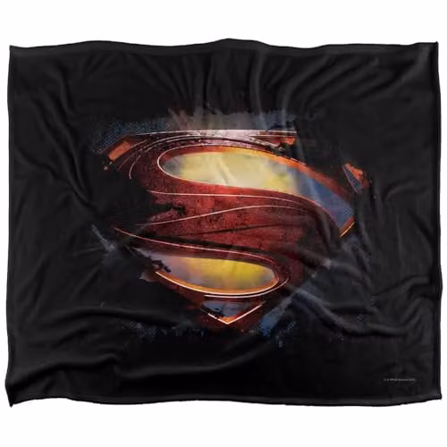 DC Comics Superman Man of Steel Grungy Shield Super Soft Microfibre Throw Blanket, White, W: 152 cm, D: 127 cm – 1