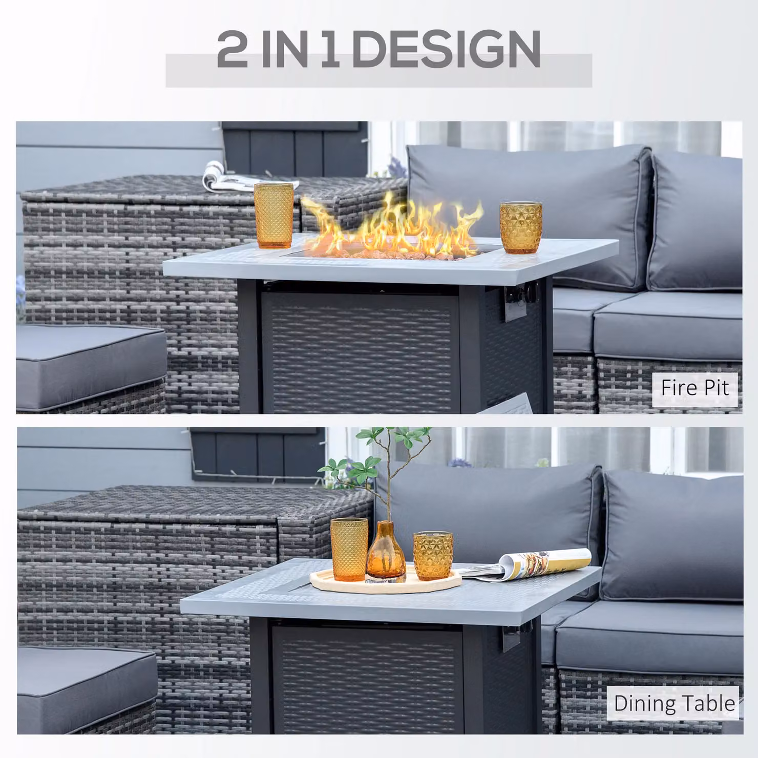 OUTSUNNY Black Rattan Outdoor Propane Gas Fire Pit Table with Lid and Lava Rocks, W/D/H: 71 x 62 x 71 cm – 3