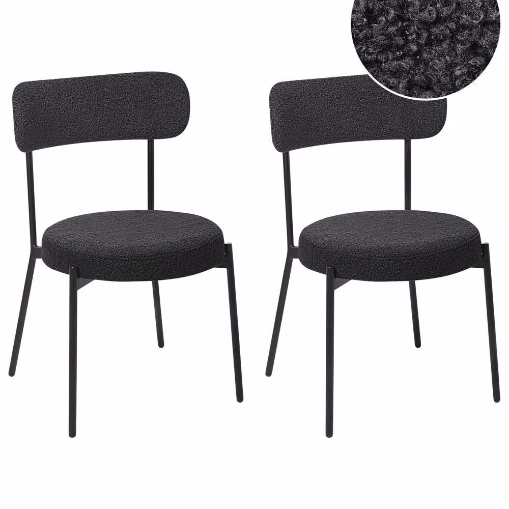 Wyld and Coco Black Bouclé Dining Chairs Set of 2 with Matt Metal Legs – 2