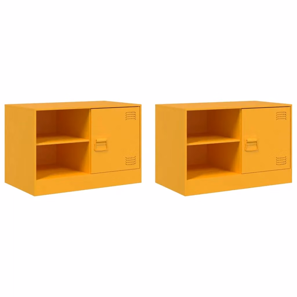 Berkfield Home Set of 2 Mustard Yellow Metal TV Cabinets W: 67 cm, D: 39 cm, H: 44 cm – 2